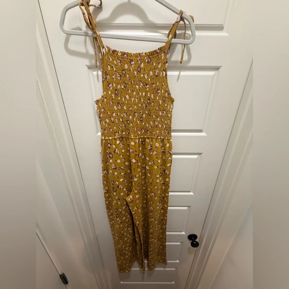 NWT. Pact. Soirée One-in-Done Jumpsuit. Mustard Floral. Size Small._4